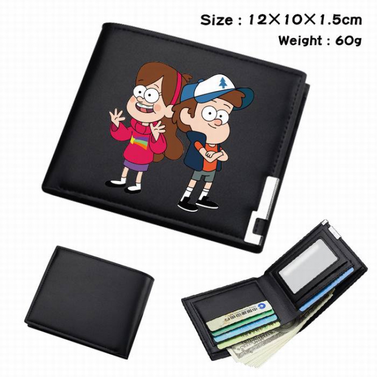 Gravity Falls-126 Black Anime Short Folding Leather Wallet 12X10X1.5CM 60G
