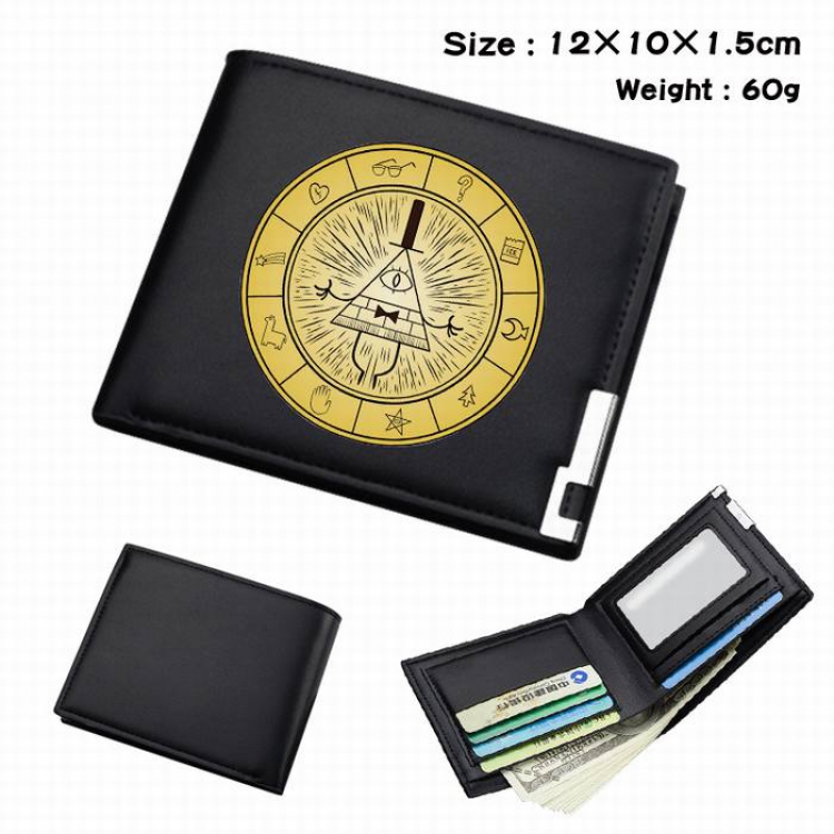 Gravity Falls-128 Black Anime Short Folding Leather Wallet 12X10X1.5CM 60G