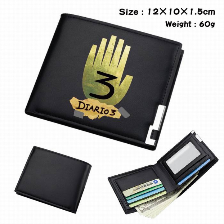 Gravity Falls-130 Black Anime Short Folding Leather Wallet 12X10X1.5CM 60G
