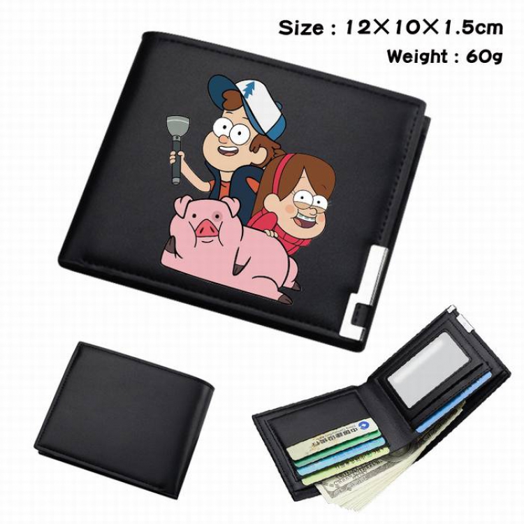 Gravity Falls-132 Black Anime Short Folding Leather Wallet 12X10X1.5CM 60G