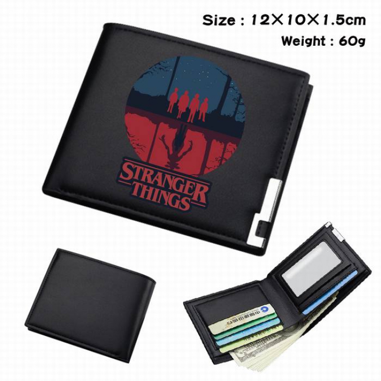 Stranger Things-144 Black Anime Short Folding Leather Wallet 12X10X1.5CM 60G
