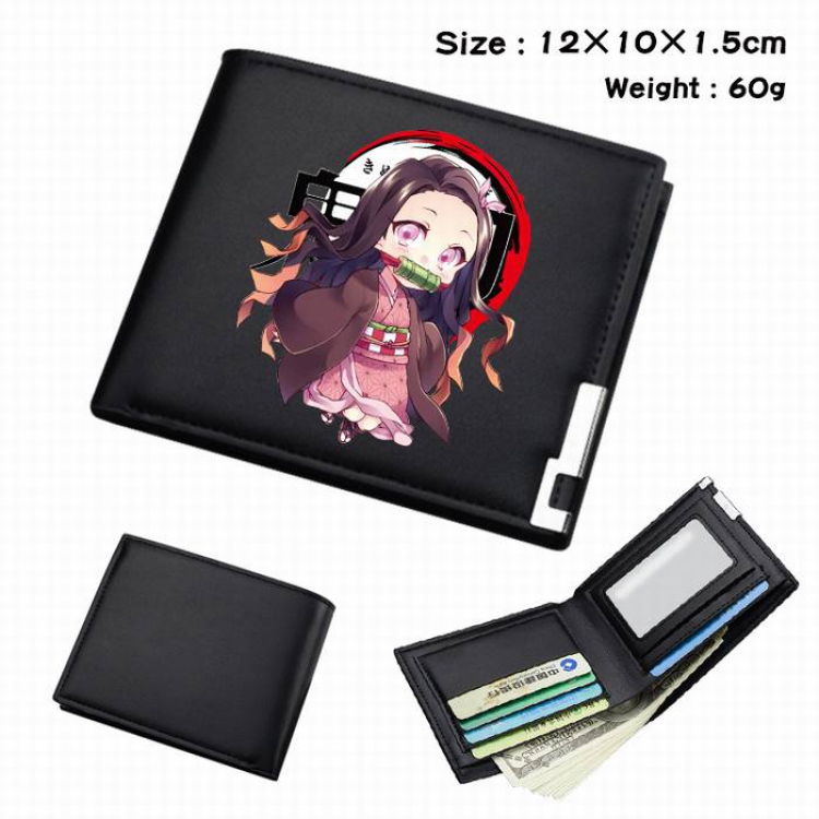 Demon Slayer Kimets-149 Black Anime Short Folding Leather Wallet 12X10X1.5CM 60G