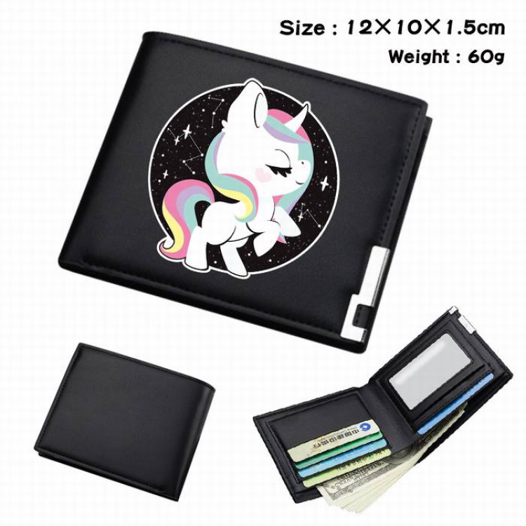 Unicorn-118 Black Anime Short Folding Leather Wallet 12X10X1.5CM 60G