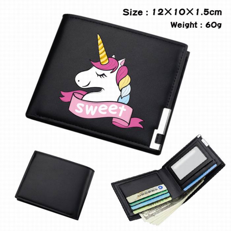 Unicorn-121 Black Anime Short Folding Leather Wallet 12X10X1.5CM 60G