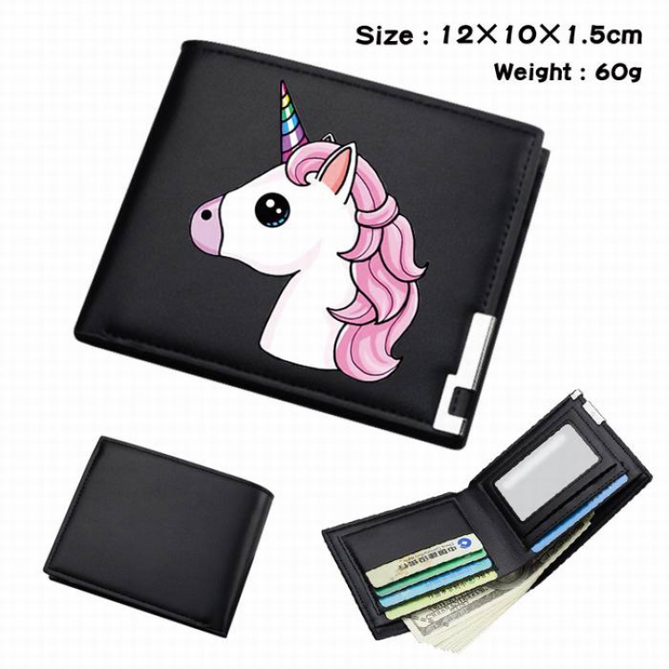 Unicorn-124 Black Anime Short Folding Leather Wallet 12X10X1.5CM 60G