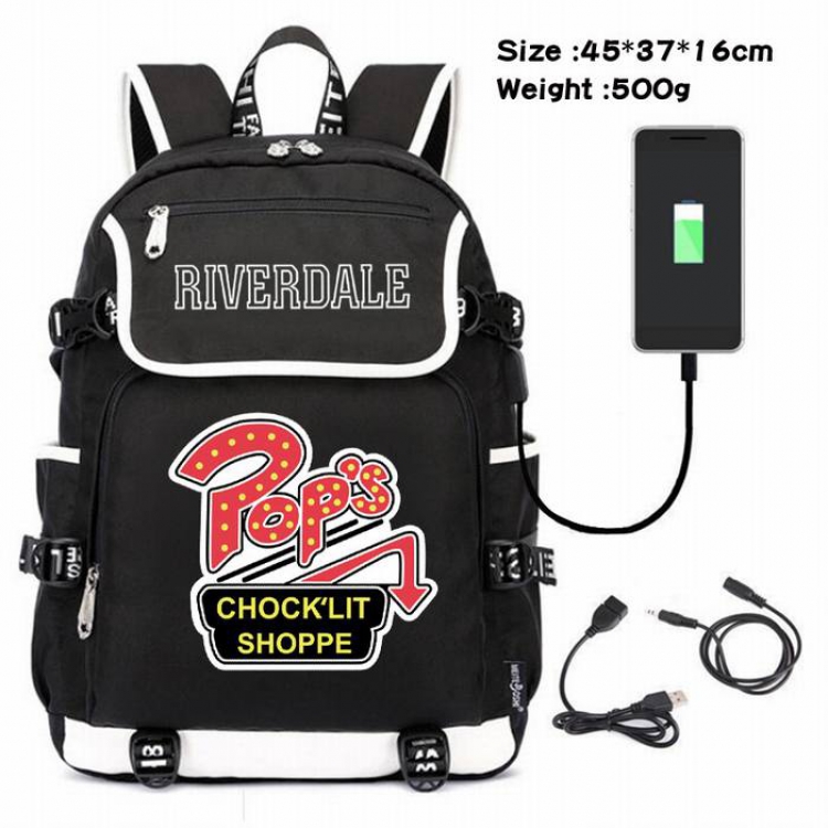 Riverdale-129 Anime 600D waterproof canvas backpack USB charging data line backpack