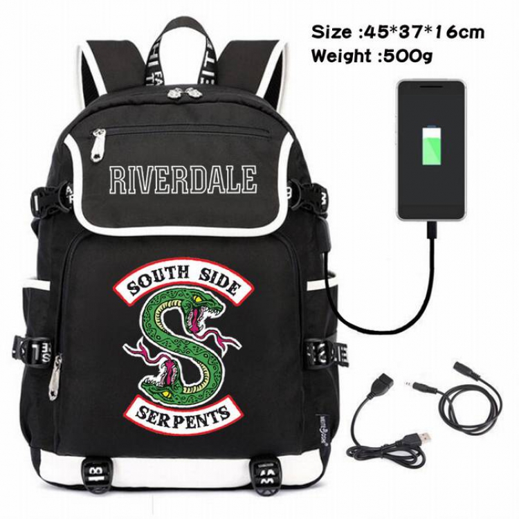 Riverdale-131 Anime 600D waterproof canvas backpack USB charging data line backpack