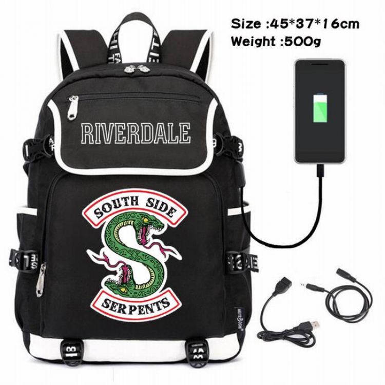 Riverdale-130 Anime 600D waterproof canvas backpack USB charging data line backpack