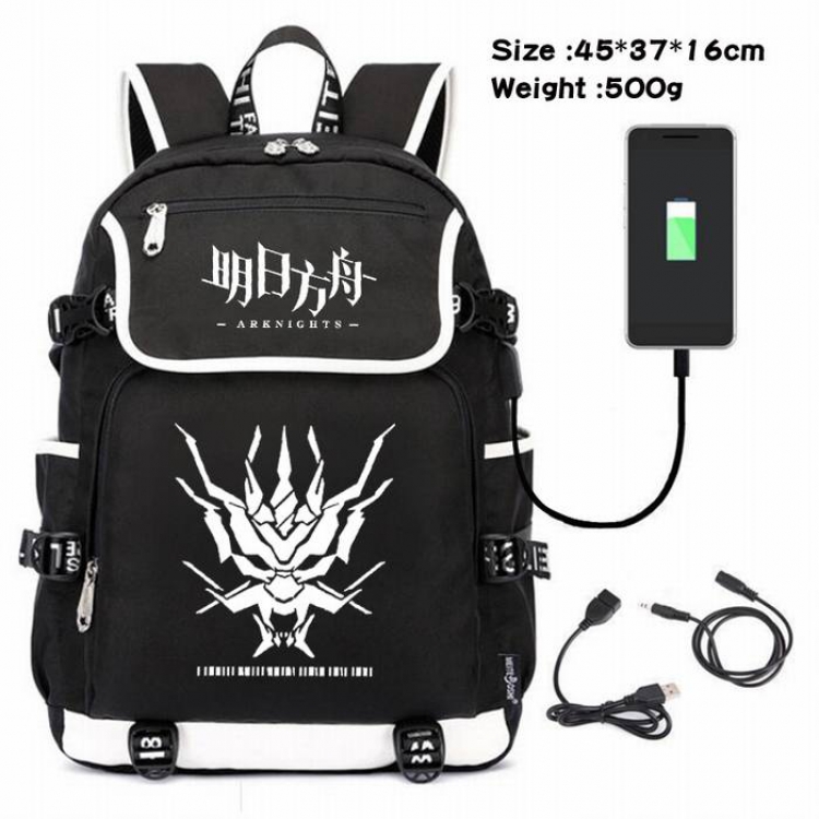 Arknights-163 Anime 600D waterproof canvas backpack USB charging data line backpack