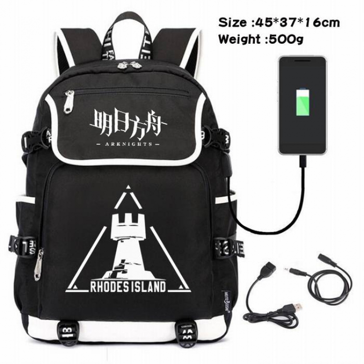 Arknights-165 Anime 600D waterproof canvas backpack USB charging data line backpack
