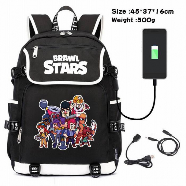 Brawl Stars-138 Anime 600D waterproof canvas backpack USB charging data line backpack