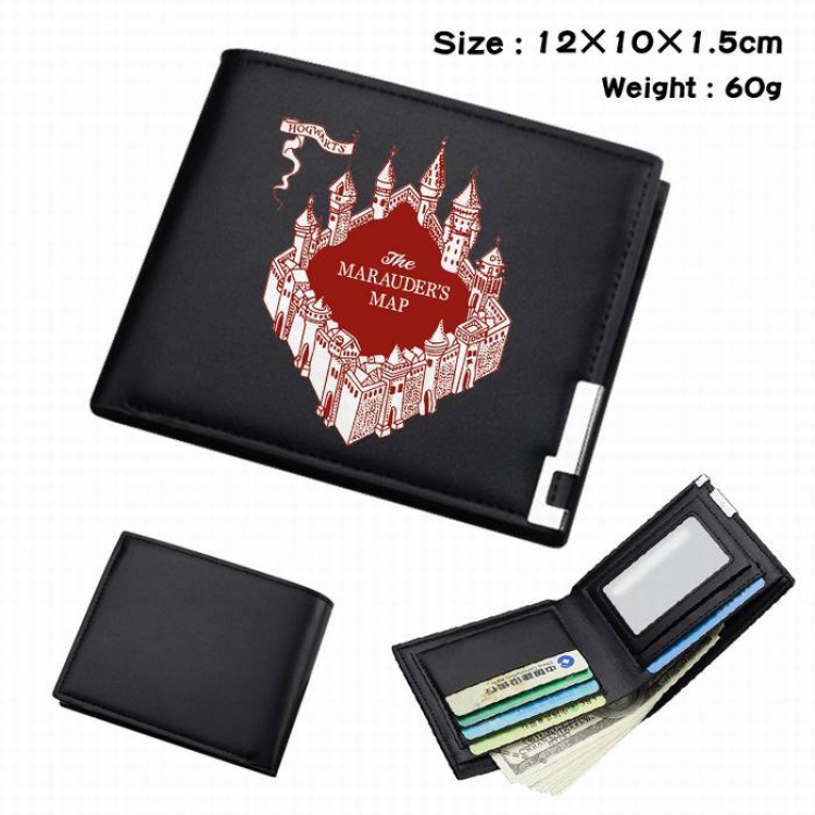 Harry Potter-170 Black Anime Short Folding Leather Wallet 12X10X1.5CM 60G