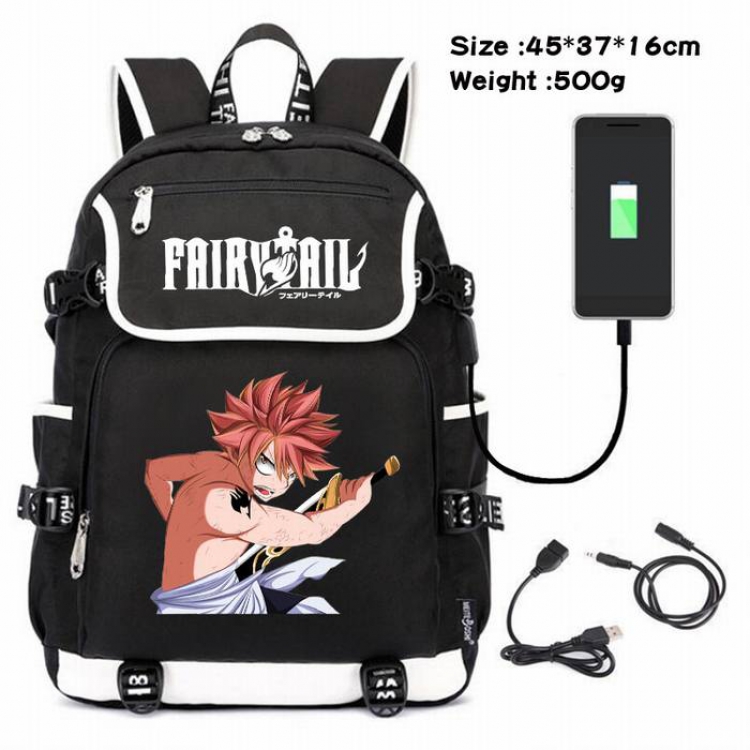 Fairy Tail-211 Anime 600D waterproof canvas backpack USB charging data line backpack