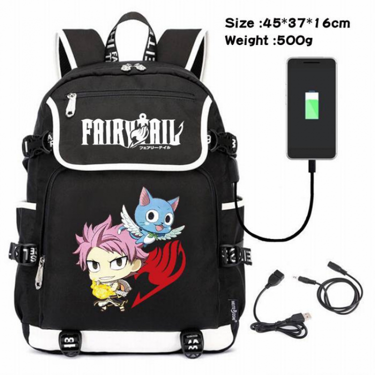 Fairy Tail-215 Anime 600D waterproof canvas backpack USB charging data line backpack