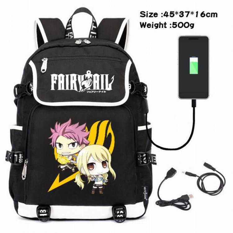 Fairy Tail-216 Anime 600D waterproof canvas backpack USB charging data line backpack