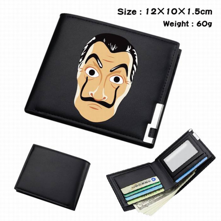 La casa de papel-293 Black Anime Short Folding Leather Wallet 12X10X1.5CM 60G