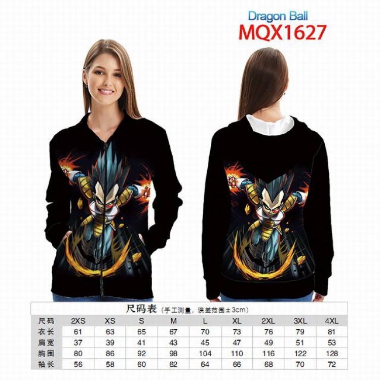 Dragon Ball Full color zipper hooded Patch pocket Coat Hoodie 9 sizes from XXS to 4XL MQX 1627