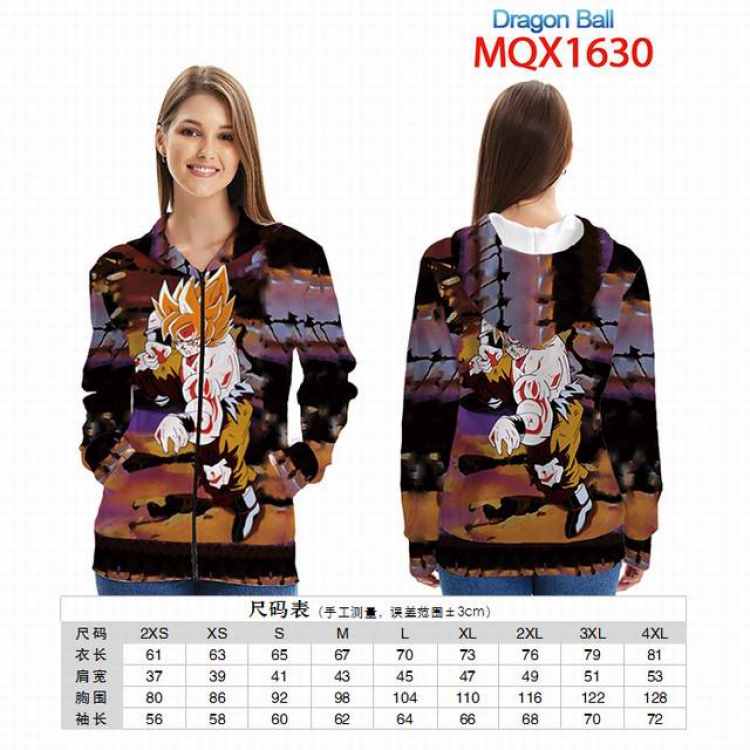 Dragon Ball Full color zipper hooded Patch pocket Coat Hoodie 9 sizes from XXS to 4XL MQX 1630