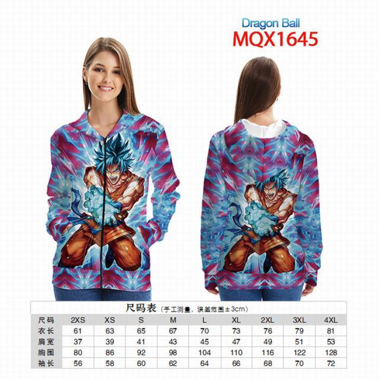 Dragon Ball Full color zipper hooded Patch pocket Coat Hoodie 9 sizes from XXS to 4XL MQX 1645