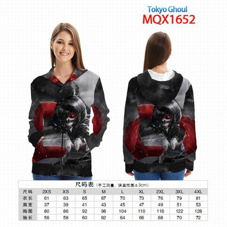 Tokyo Ghoul Full color zipper hooded Patch pocket Coat Hoodie 9 sizes from XXS to 4XL MQX 1652