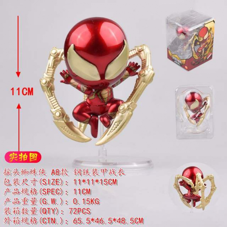 Spiderman Iron Armored suit Boxed Figure Decoration Model 11CM 0.15KG Color box size:11X11X15CM a box of 72 Style A8