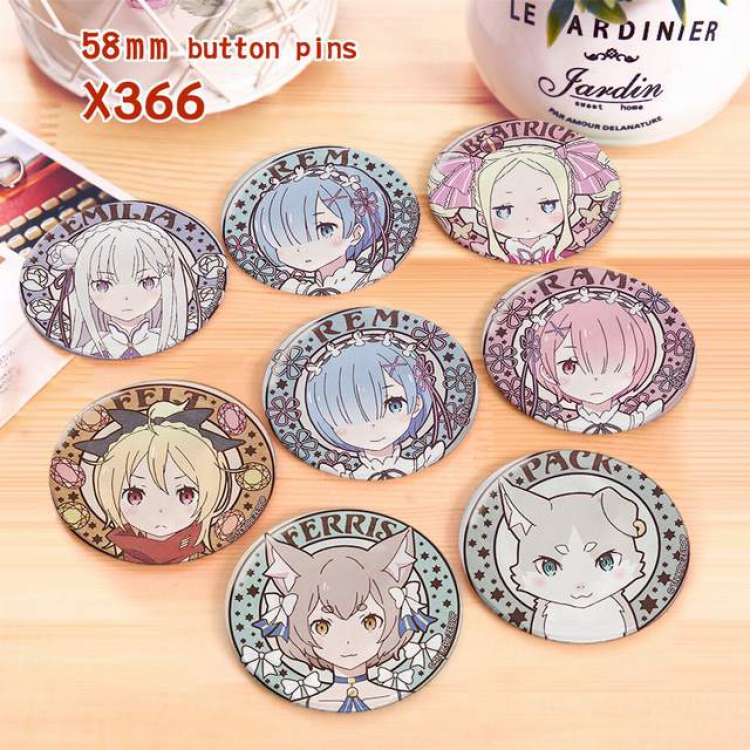 Re:Zero kara Hajimeru Isekai Seikatsu a set of 8 models Tinplate coated badge 6CM X366