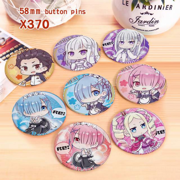 Re:Zero kara Hajimeru Isekai Seikatsu a set of 8 models Tinplate coated badge 6CM X370