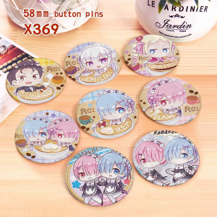 Re:Zero kara Hajimeru Isekai Seikatsu a set of 8 models Tinplate coated badge 6CM X369