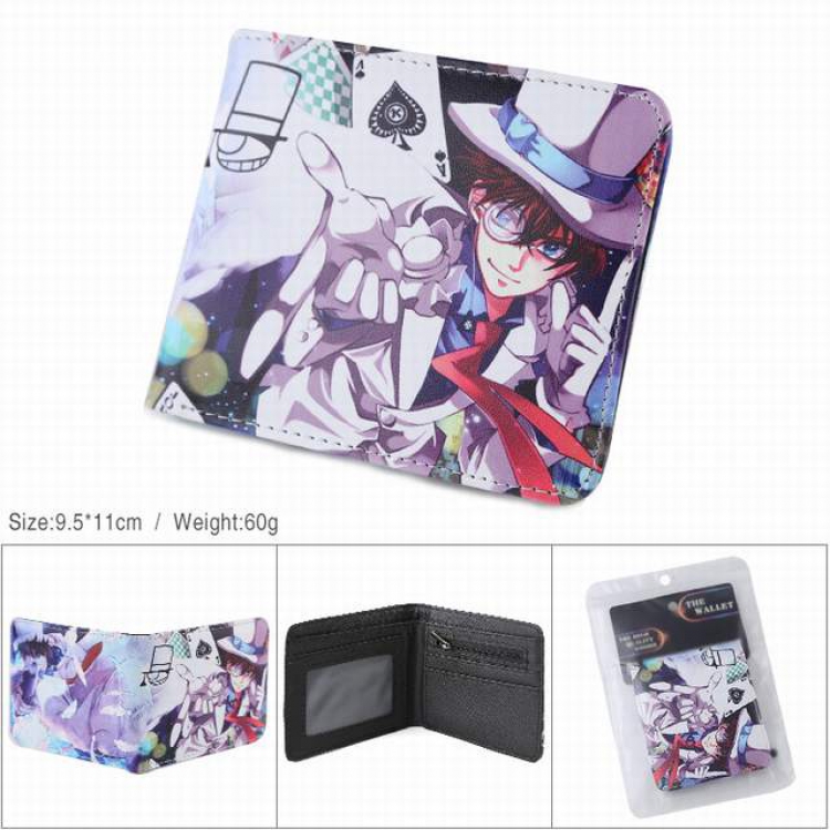 Conan Kaitou Kiddo PU full color silk screen two fold short card bag wallet purse 9.5X11CM 60G