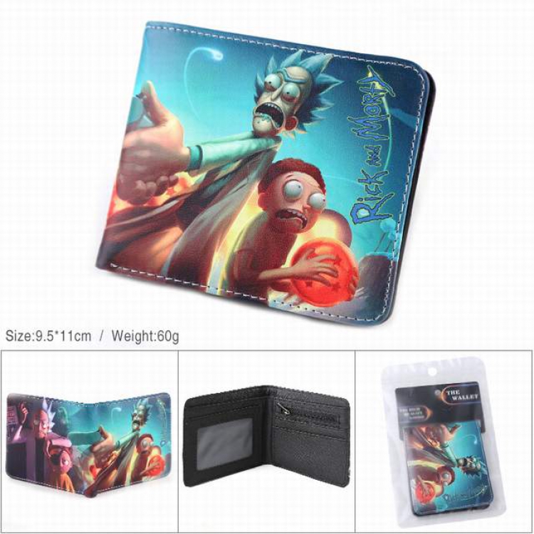 Rick and Morty PU full color silk screen two fold short card bag wallet purse 9.5X11CM 60G