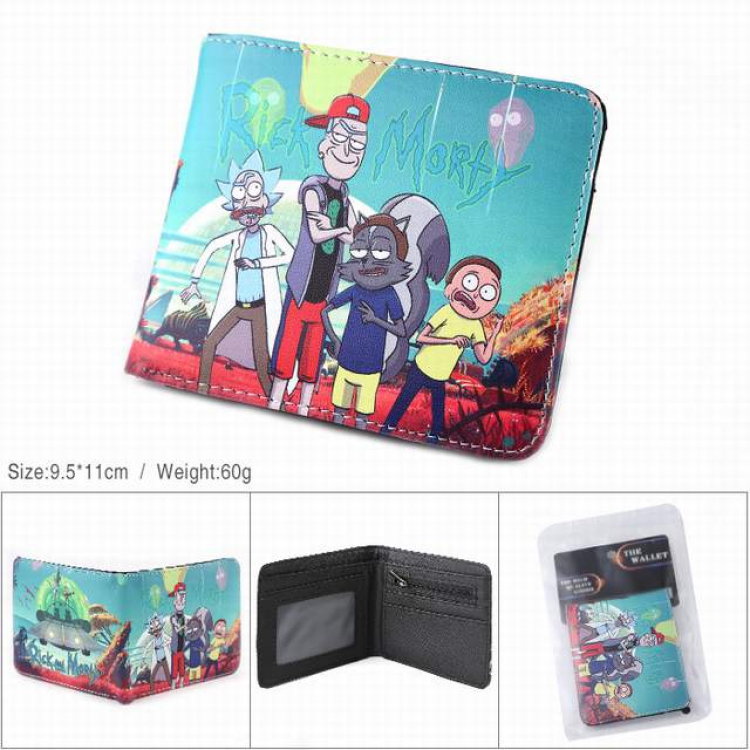 Rick and Morty Cartoon PU full color silk screen two fold short card bag wallet purse 9.5X11CM 60G