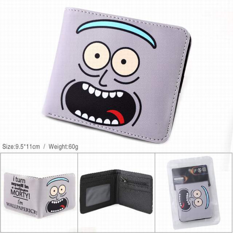 Rick and Morty gray PU full color silk screen two fold short card bag wallet purse 9.5X11CM 60G