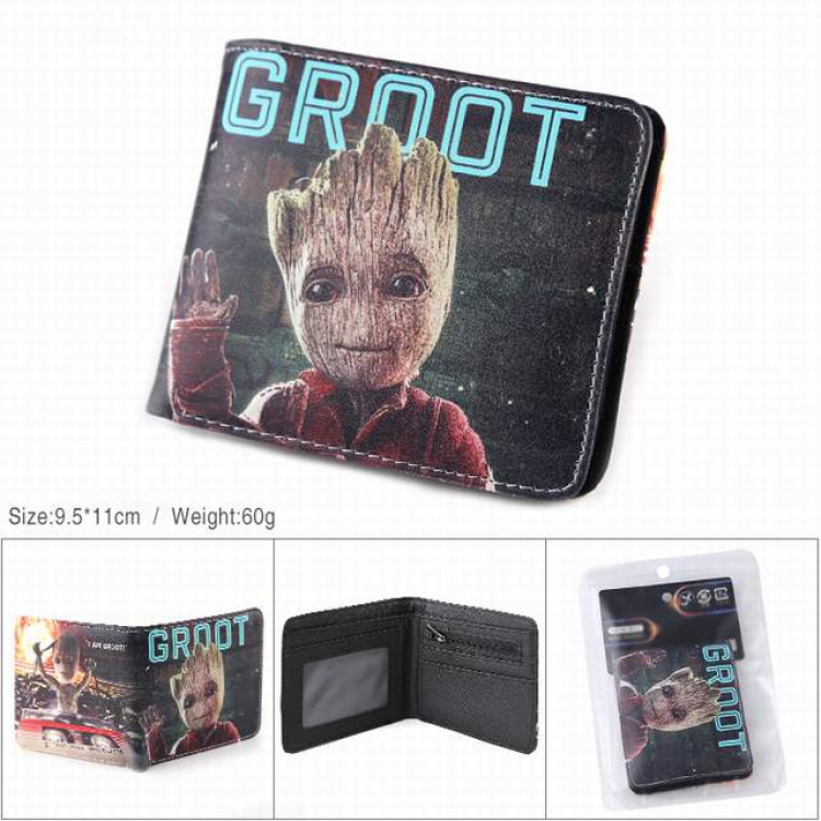Guardians of the Gal Groot PU full color silk screen two fold short card bag wallet purse 9.5X11CM 60G