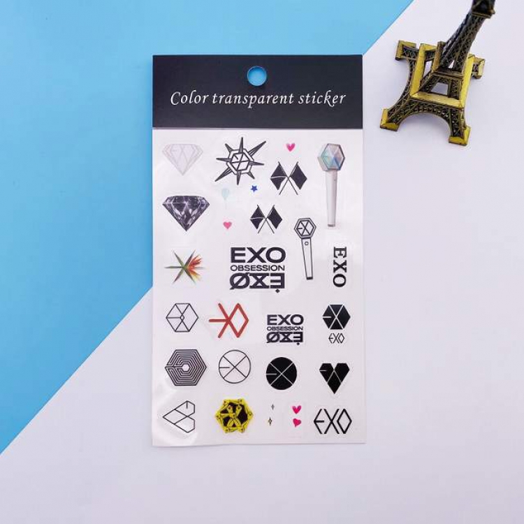Exo Cartoon hand account stickers transparent stickers 10X18CM 12G a set price for 10 pcs