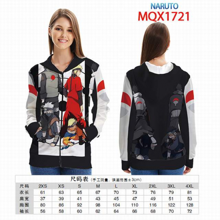 Naruto Full color zipper hooded Patch pocket Coat Hoodie 9 sizes from XXS to 4XL MQX 1721