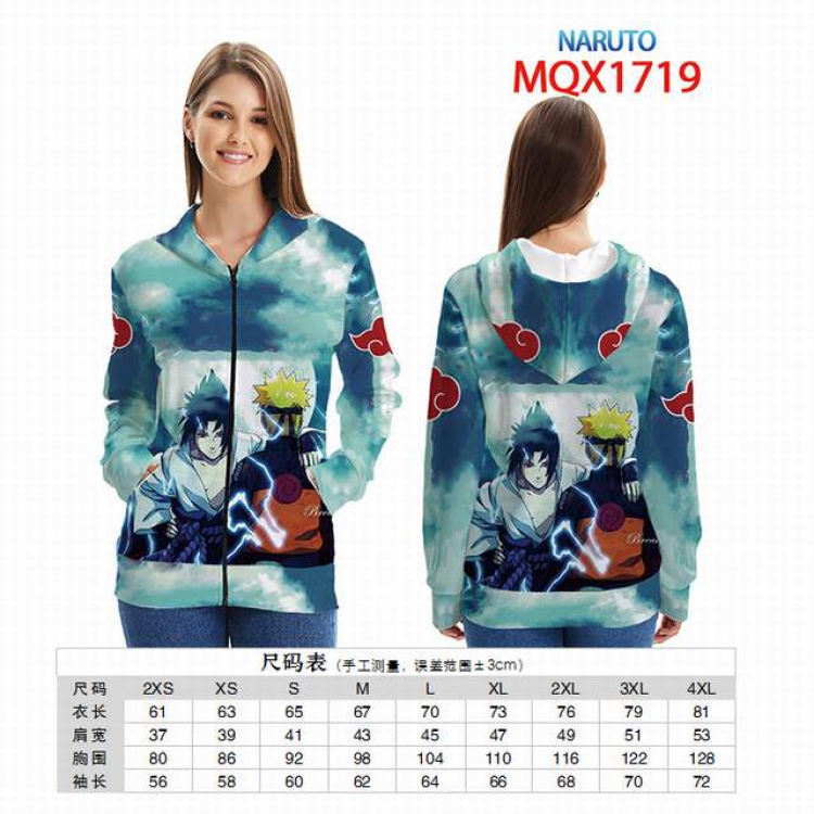 Naruto Full color zipper hooded Patch pocket Coat Hoodie 9 sizes from XXS to 4XL MQX 1719