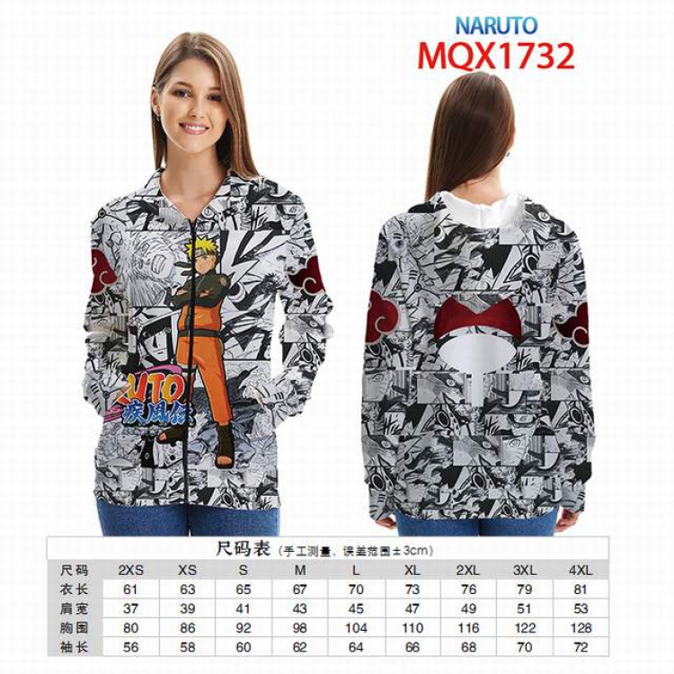 Naruto Full color zipper hooded Patch pocket Coat Hoodie 9 sizes from XXS to 4XL MQX 1732