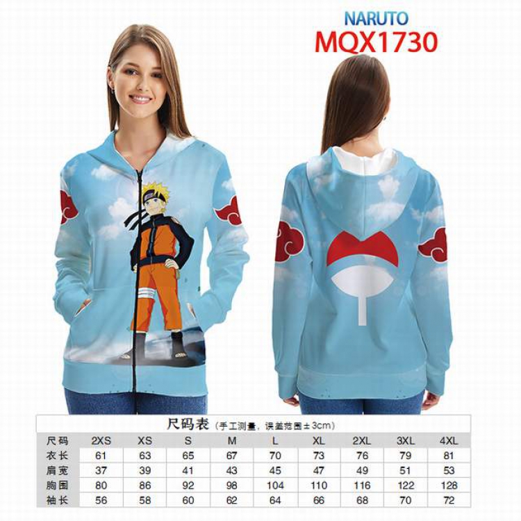Naruto Full color zipper hooded Patch pocket Coat Hoodie 9 sizes from XXS to 4XL MQX 1730