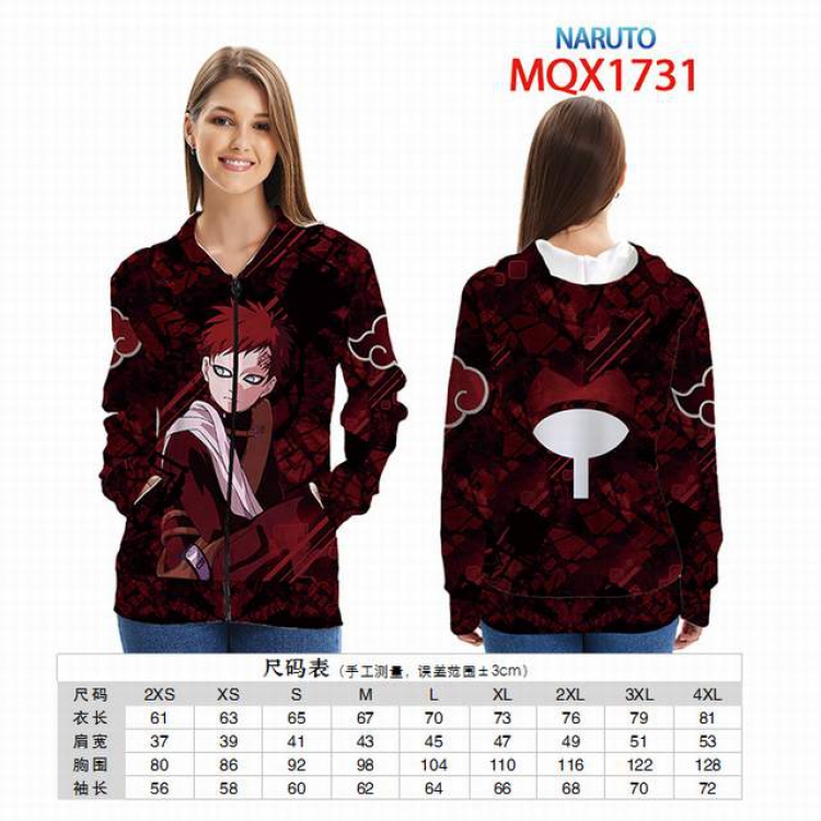 Naruto Full color zipper hooded Patch pocket Coat Hoodie 9 sizes from XXS to 4XL MQX 1731