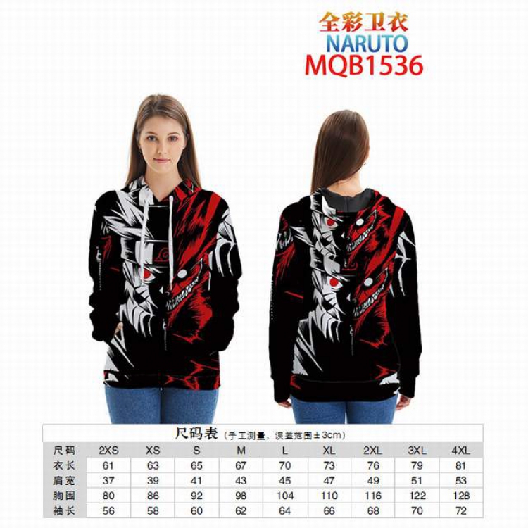 Naruto Full color zipper hooded Patch pocket Coat Hoodie 9 sizes from XXS to 4XL MQB1536