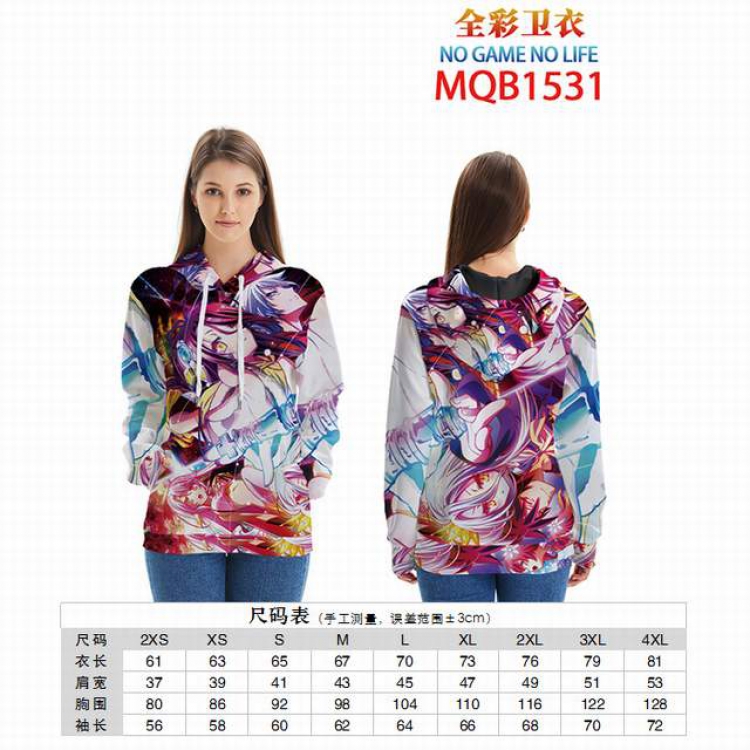 NO GAME NO LIFE Full color zipper hooded Patch pocket Coat Hoodie 9 sizes from XXS to 4XL MQB1531
