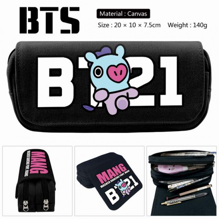 BTS BT21-Pony Anime double layer multifunctional canvas pencil bag stationery box wallet 20X10X7.5CM 140G