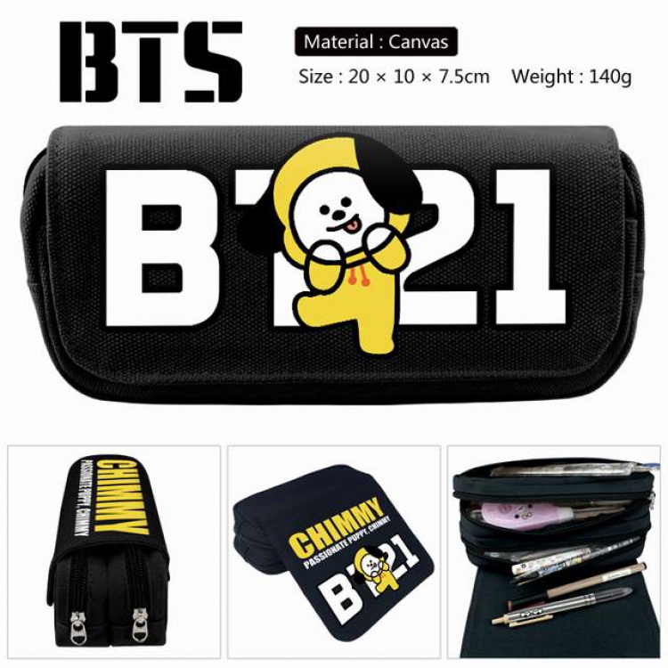 BTS BT21-Puppy Anime double layer multifunctional canvas pencil bag stationery box wallet 20X10X7.5CM 140G
