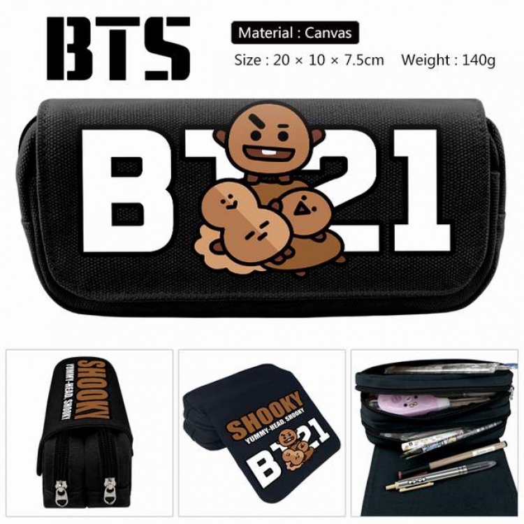 BTS BT21-Biscuits Anime double layer multifunctional canvas pencil bag stationery box wallet 20X10X7.5CM 140G