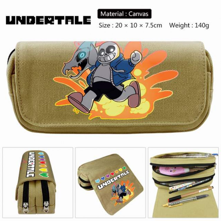 Undertable khaki Anime double layer multifunctional canvas pencil bag stationery box wallet 20X10X7.5CM 140G