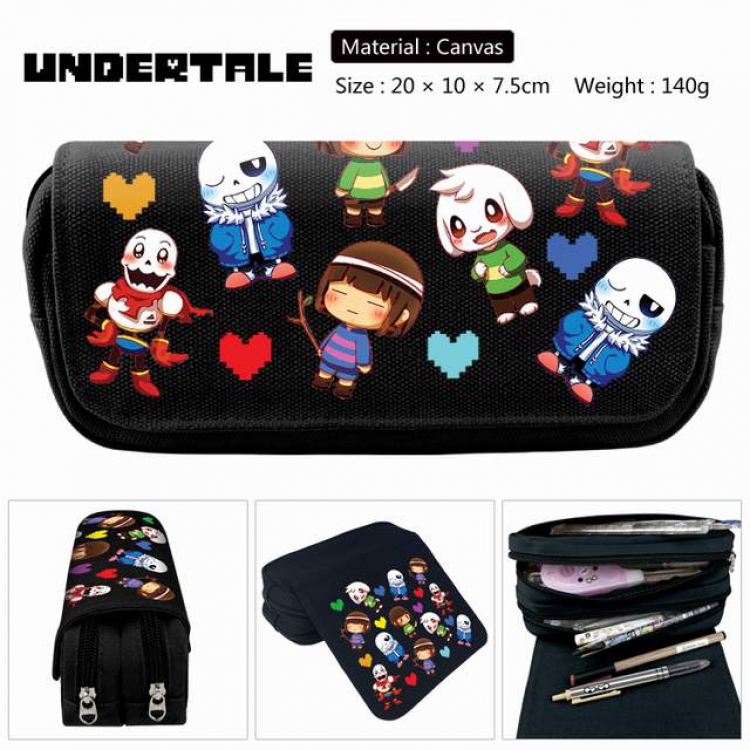 Undertable black Anime double layer multifunctional canvas pencil bag stationery box wallet 20X10X7.5CM 140G