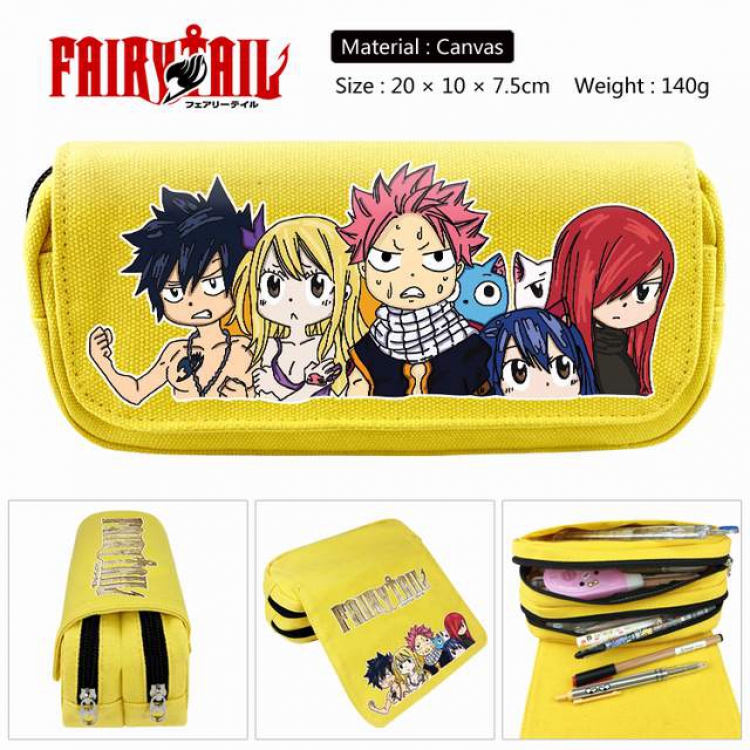 Fairy Tail yellow Anime double layer multifunctional canvas pencil bag stationery box wallet 20X10X7.5CM 140G