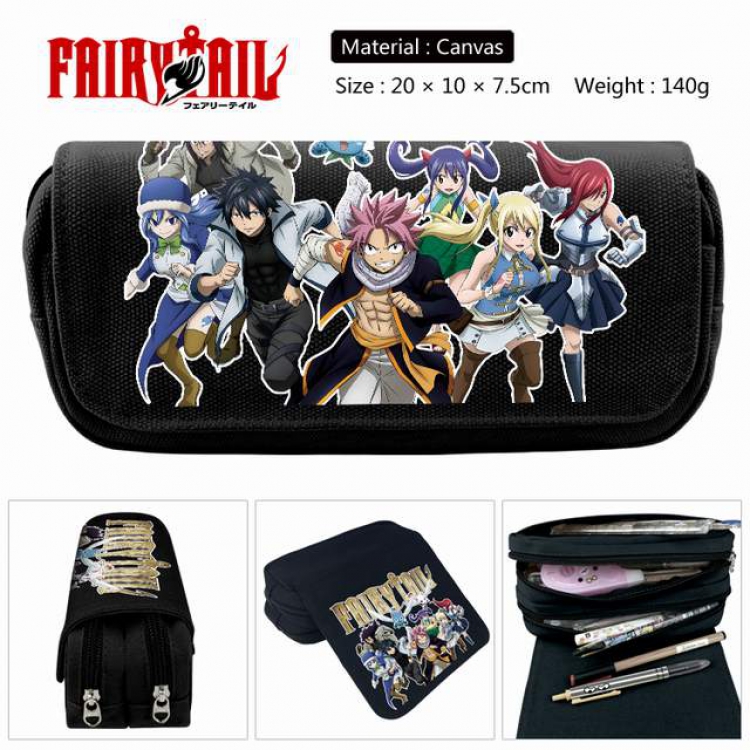 Fairy Tail black Anime double layer multifunctional canvas pencil bag stationery box wallet 20X10X7.5CM 140G