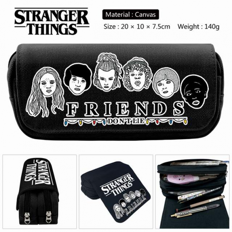 Stranger Things black  Anime double layer multifunctional canvas pencil bag stationery box wallet 20X10X7.5CM 140G