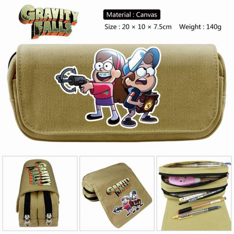 Gravity Falls khaki-1 Anime double layer multifunctional canvas pencil bag stationery box wallet 20X10X7.5CM 140G